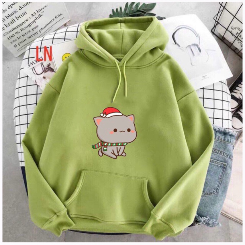Áo Hoodie Nam Nữ Mùa Đông Ấm Áp Chất Nỉ Nam Nữ Giá Rẻ Mèo Đội Mũ Noel Phong Cách Hàn Quốc Màu Mặc Đi Học Đi Chơi