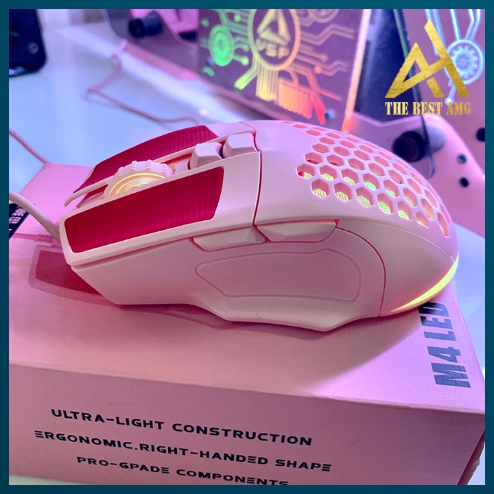 Chuột Máy Tính Có Dây Led Rgb T-WOLF M4 Màu Hồng Siêu Đẹp - Chuột Gaming Vi Tính Laptop Chơi Game