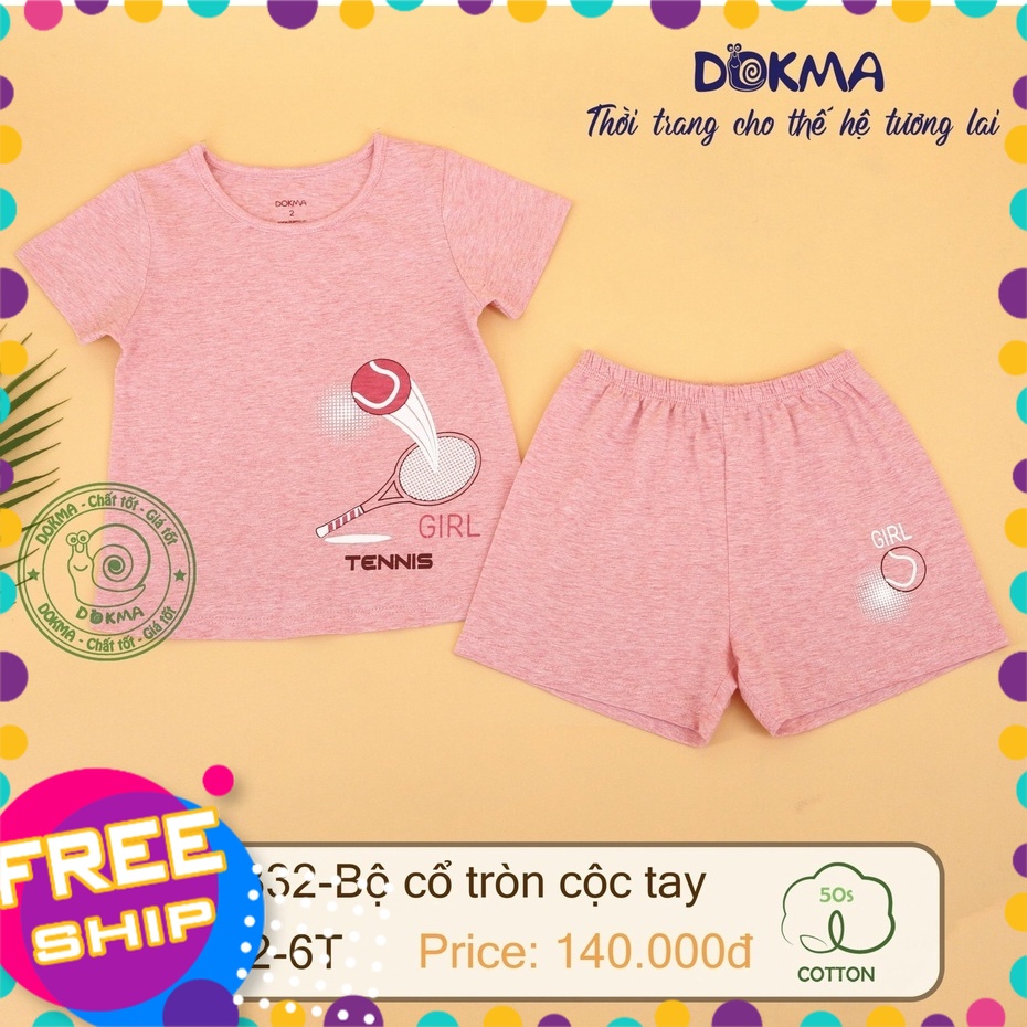 Bộ mặc nhà bé gái 2-6 tuổi hãng Dokma, Đồ bộ hè cho bé vải cotton xước co giãn tốt thấm hút mồ hôi tốt