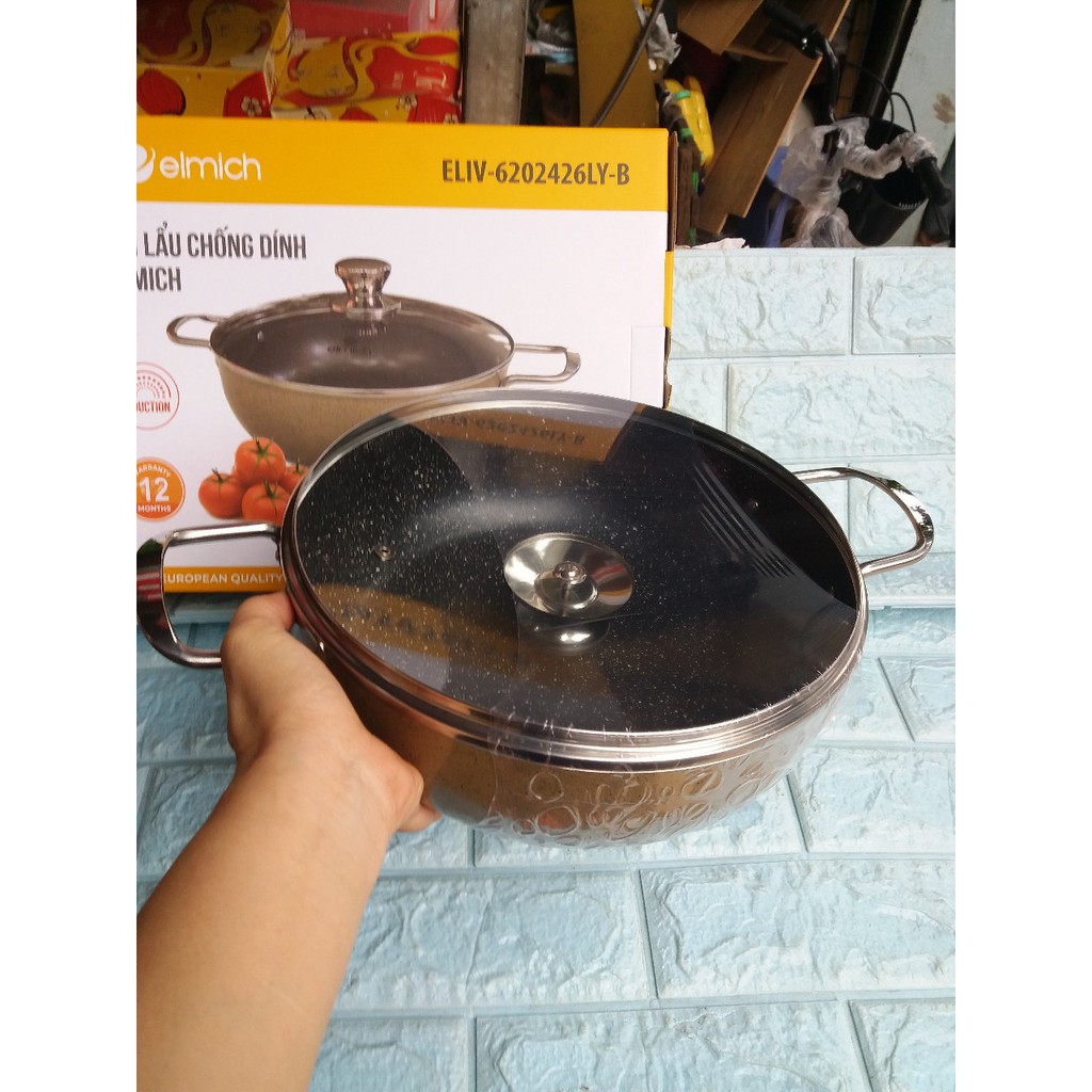 Nồi lẩu vân đá chống dính 26cm Elmich