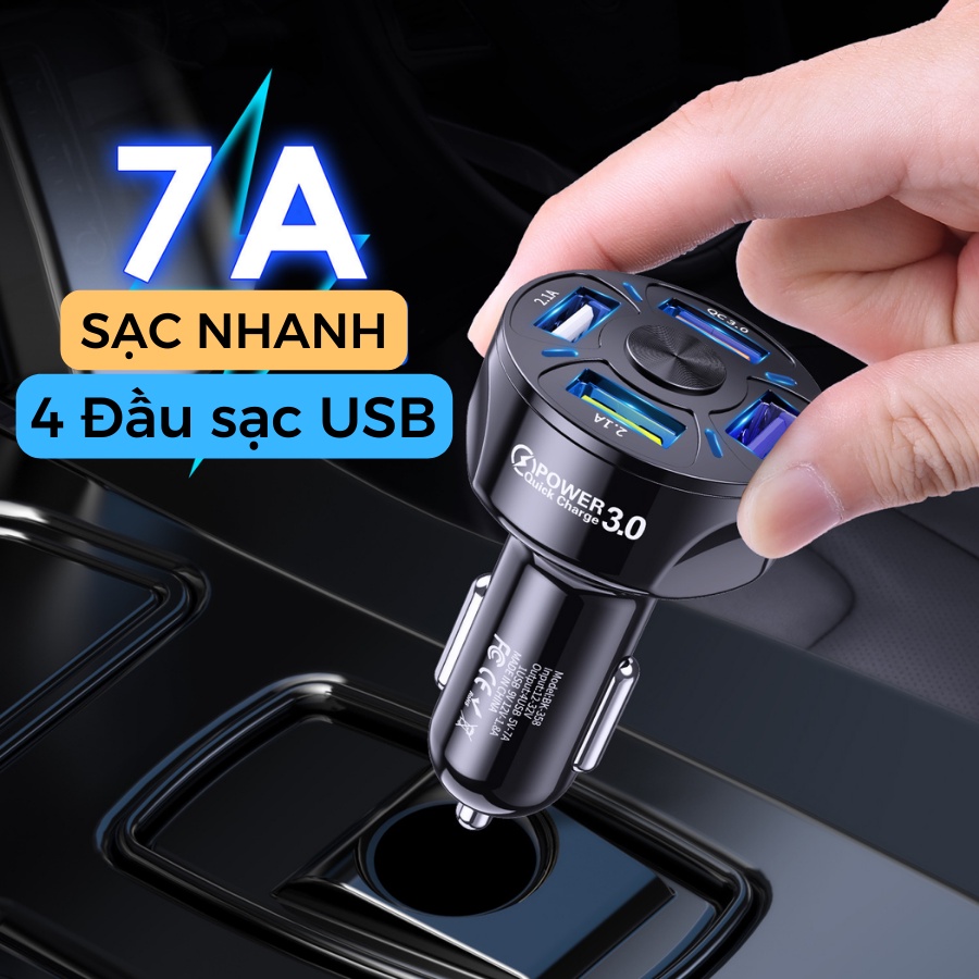 BỘ SẠC NHANH 4 CỔNG USB QC 3.0, 2.1A CHO XE HƠI