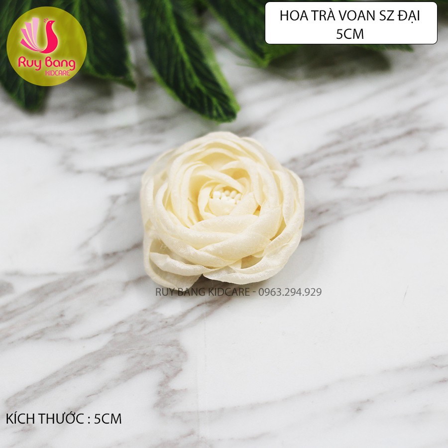 Hoa trà voan size 5cm hoa dùng làm hoa cài áo, hoa trang trí phụ kiện tóc, phụ kiện may mặc