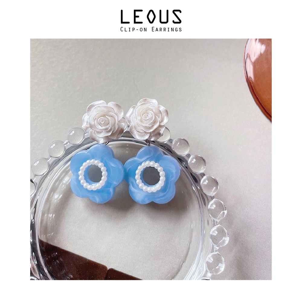 Khuyên tai kẹp không bấm lỗ chốt điều chỉnh K227 bằng hợp kim mạ bạc hình bông hoa bigsize dáng midi Leous Accessories