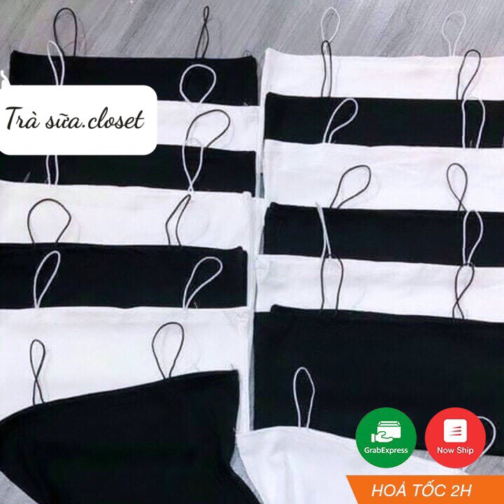 Áo 2 dây nữ -Áo Bún trơn đen trắng đẹp không đệm Trà Sữa Closet,chất cotton co giãn tốt,  trẻ trung, năng động TSA36