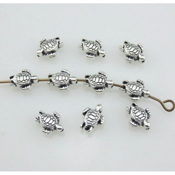 Bộ 20 Hạt Hợp Kim Bạc Hình Rùa Biển 9mm Làm Trang Sức Thủ Công