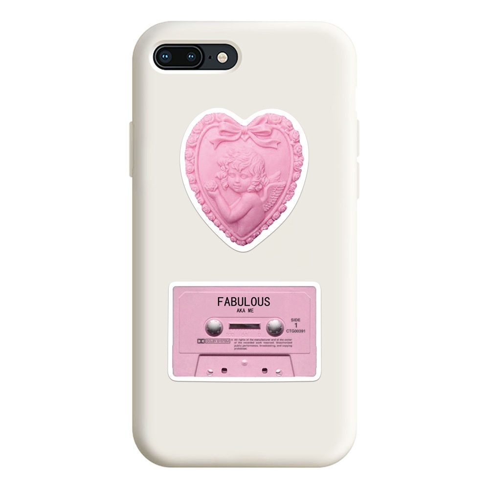 Bộ 50 Miếng Dán Hình Gấu Hồng Trang Trí Laptop/Điện Thoại/Va Li DIY