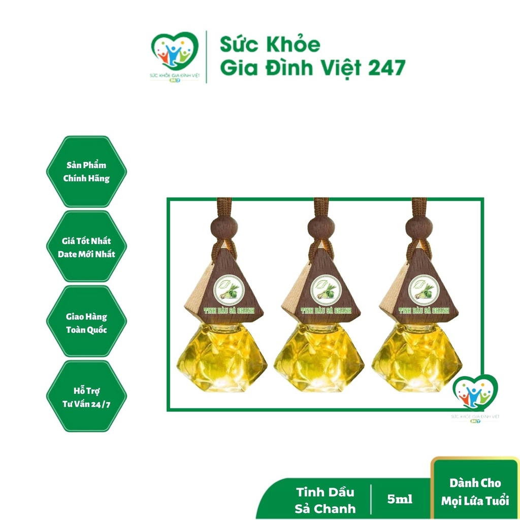 Tinh Dầu Sả Chanh - 5ml - Tinh Dầu Treo Xe, Tủ Quần Áo, Treo Thơm Phòng Thoáng Mát Đuổi Muỗi Côn Trùng