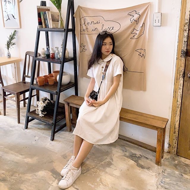 Đầm Linen babydoll thêu tên thủ công cực đáng yêu - Trà Sữa Hokkaido Dress