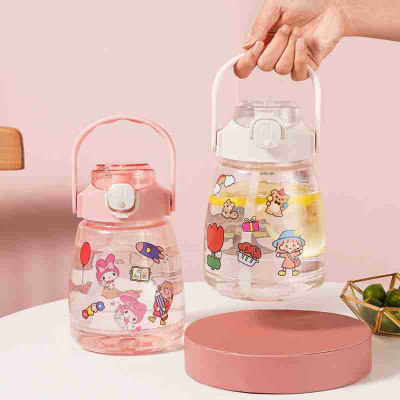 Bình nước chia vạch 1300ml , bình đựng nước 1.3l nhắc nhở uống nước sắc màu