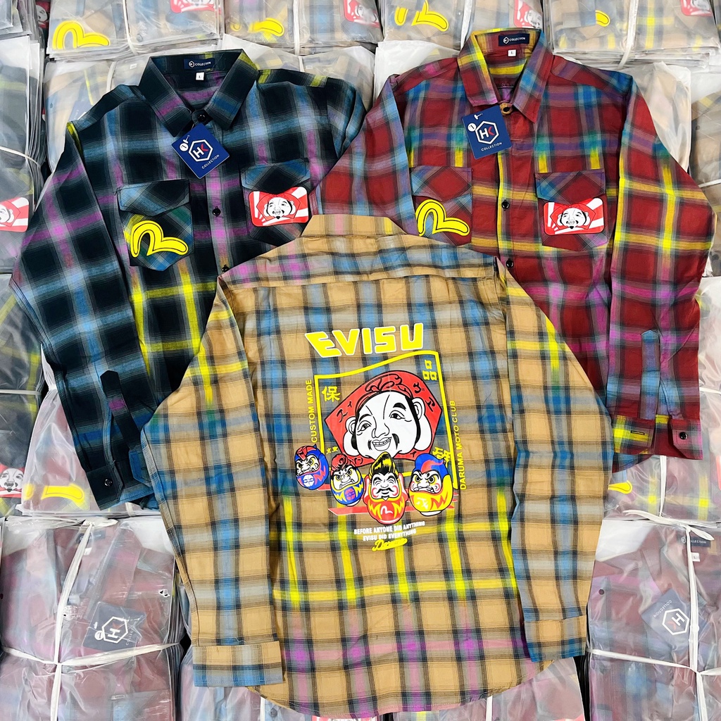 Áo sơ mi nam tay dài chất vải kante phối 7 phối EVISU chuẩn form trẻ trung rất đẹp hàng shop PVT FASHION