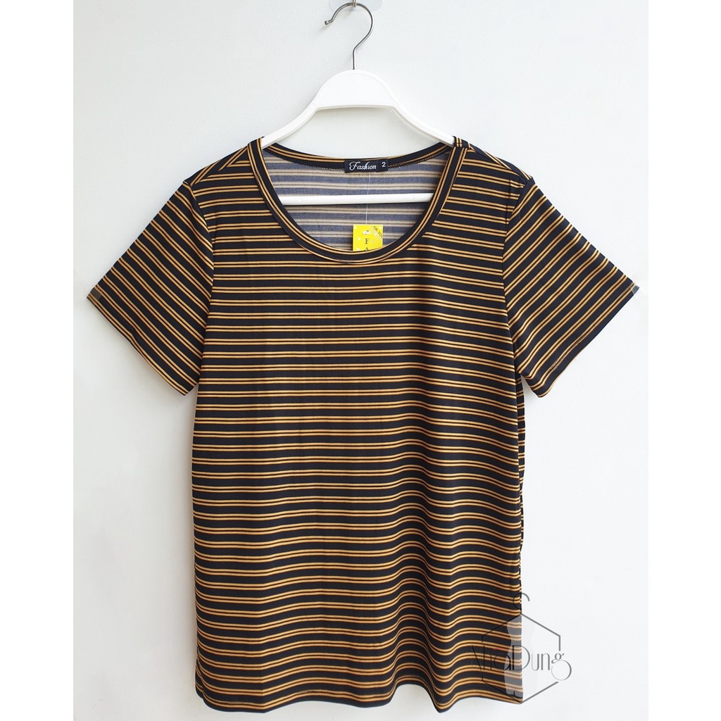 Áo thun nữ sọc ngang vải thun cotton co giãn 4 chiều siêu mềm siêu mát dưới 75kg
