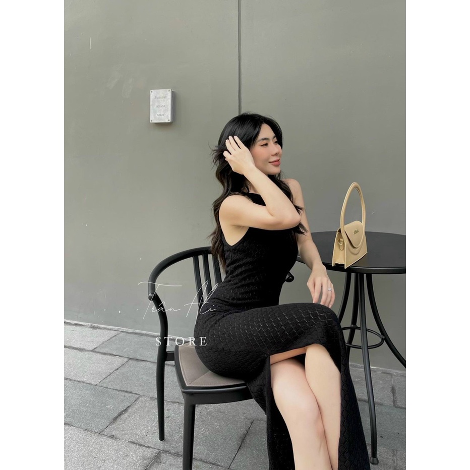 đầm ba lỗ dáng yếm dáng dài xẻ tà chất gân mềm lk