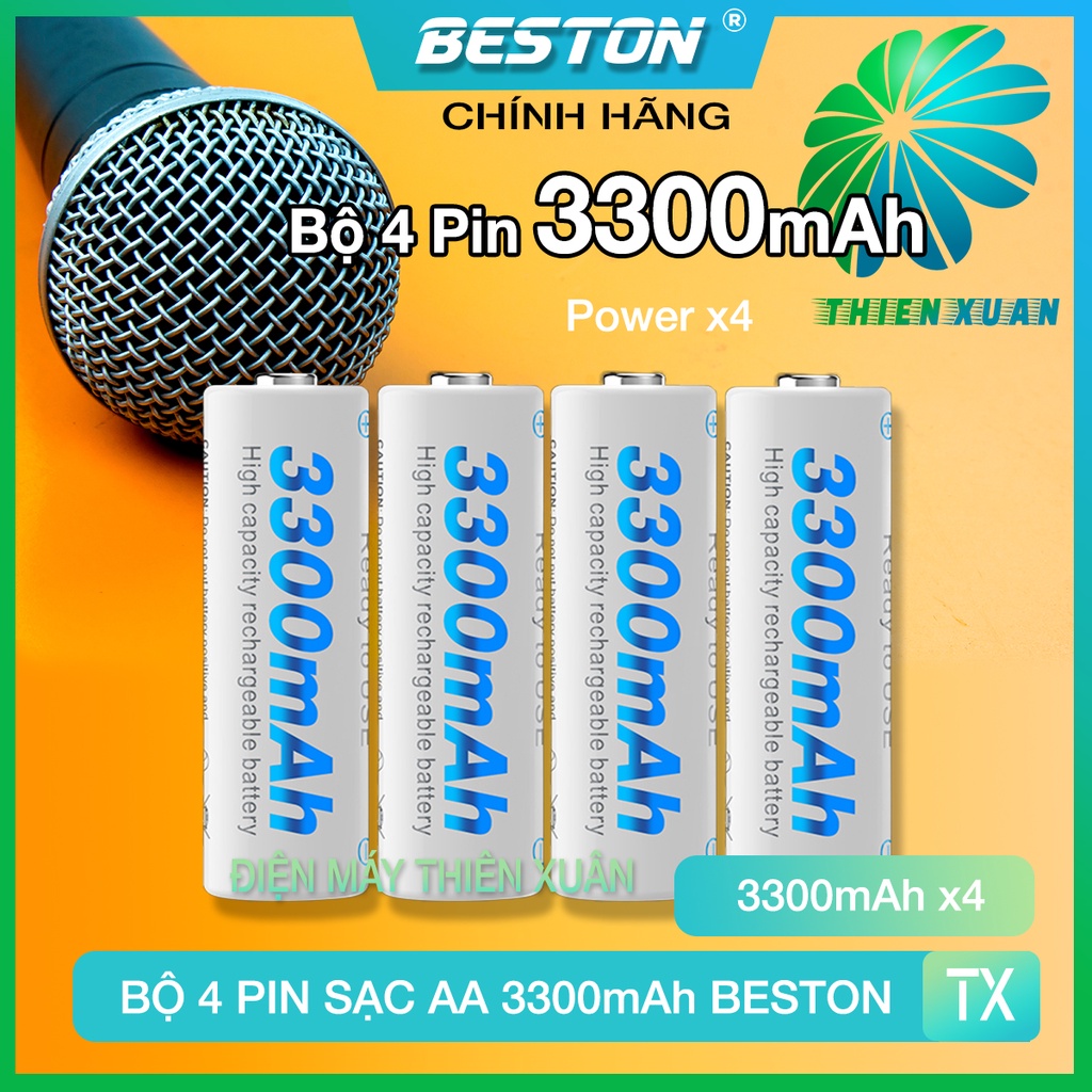 Bộ 4 Pin Sạc AA Beston 3300mAh Cho Micro Karaoke loa, đồ chơi trẻ em, đồng hồ, thiết bị điện tử, đèn flash, pin máy ảnh