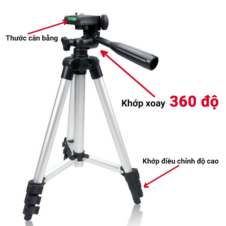 Chân máy ảnh và điện thoại - Tripod hỗ trợ chụp hình - 3 chân trụ, điều chỉnh độ cao, xoay 360 độ TF-3110 – Mariocase