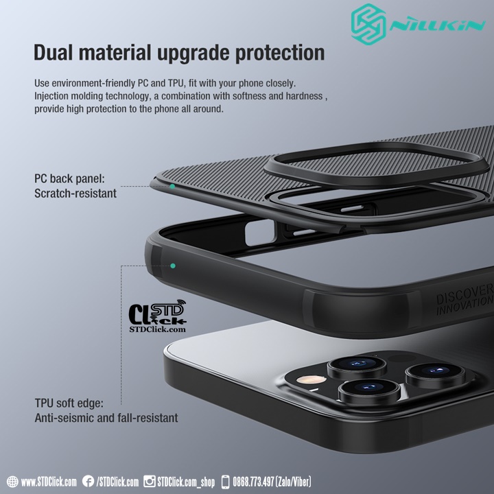 ỐP LƯNG IPHONE 13 PRO MAX - 13 PRO - 13 NILLKIN NHỰA CỨNG VIỀN DẺO CHÍNH HÃNG