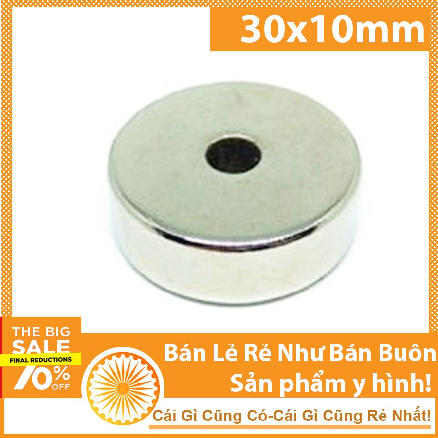 Nam châm đất hiếm loại có lỗ 30x10 lỗ 6mm từ tính siêu mạnh
