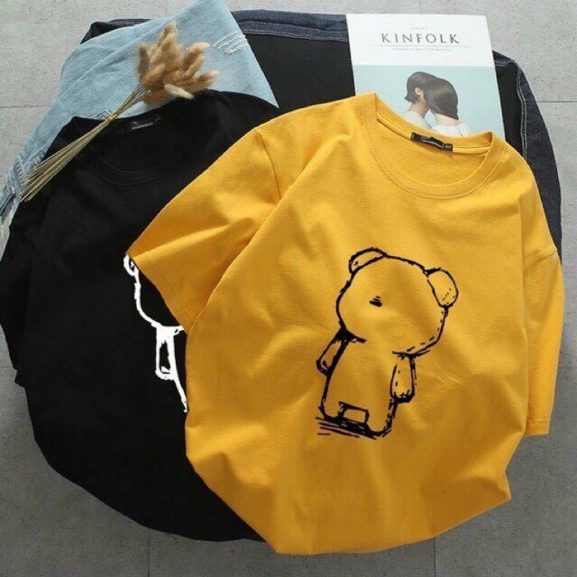 Áo thun tay lỡ form rộng unisex nam nữ mặc đều đẹp in hình chú gấu dễ thương t33