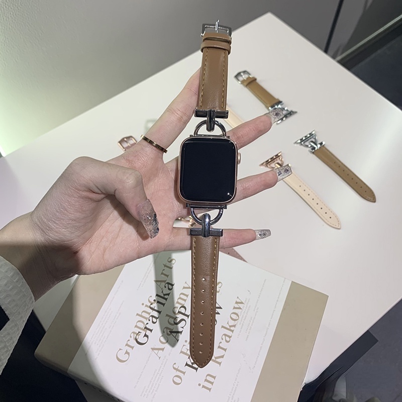 Mới Dây Đeo Bằng Da Có Khóa Kim Loại Cho Đồng Hồ Thông Minh IP Watch Series 7 4 5 6 SE 3 2 1 40mm 41mm 42mm 44mm 45mm