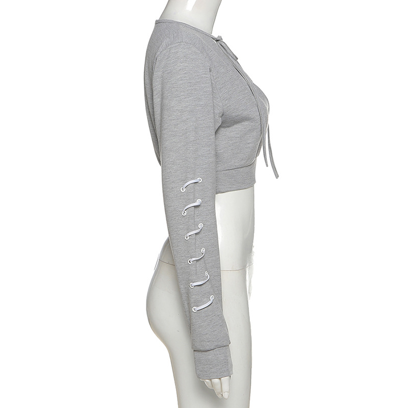 MODOU New Design Women Sexy Strap V-neck Long Sleeve Hoodie Crop Top | BigBuy360 - bigbuy360.vn