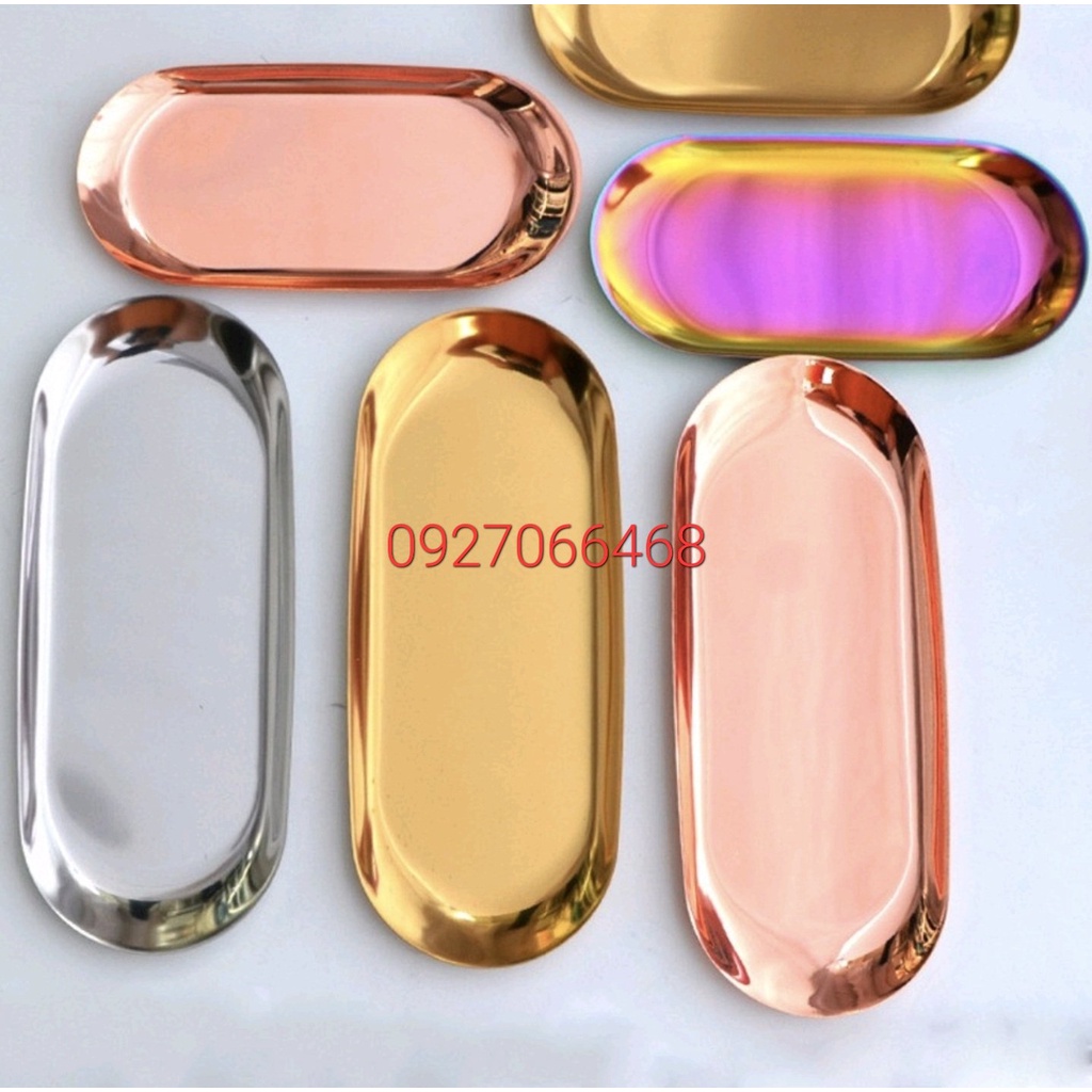 Khay kim loại mạ vàng đựng đồ trang sức, nến thơm,..decor phòng ngủ, decor món ăn