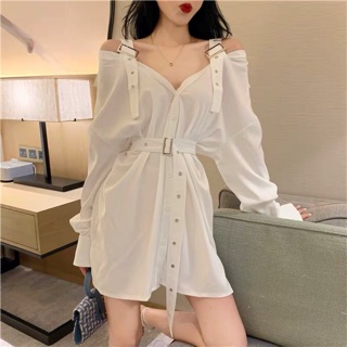 (ORDER TAOBAO ) ÁO VÁY SƠMI TRỄ VAI ĐAI EO