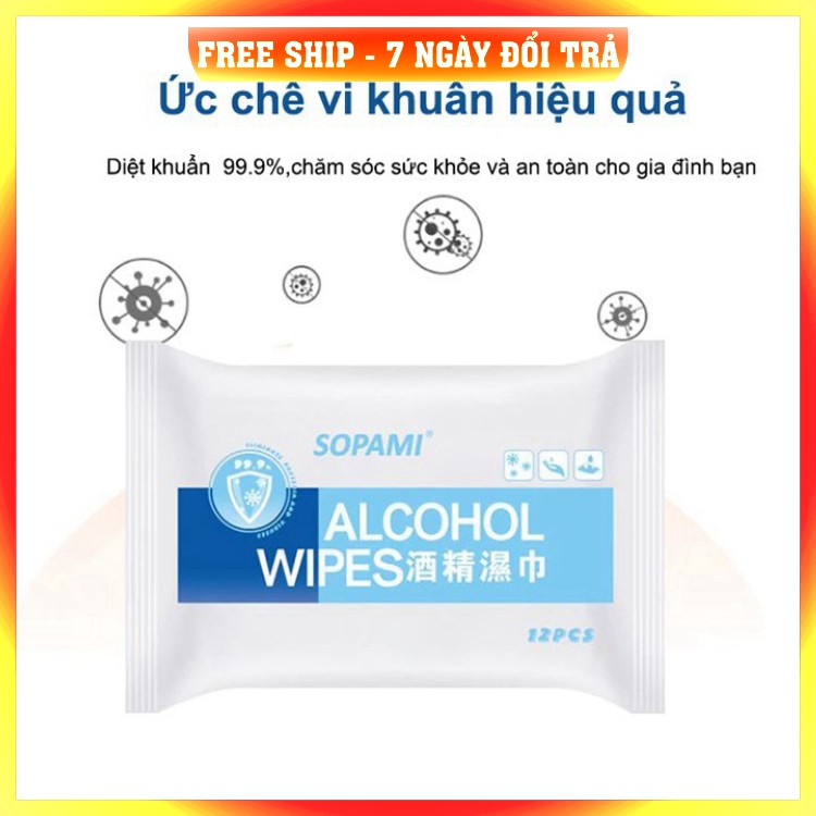 [Nhập Khẩu - Loại 1] Khăn giấy ướt có cồn alcohol wipes diệt kháng khuẩn đa năng lau bếp