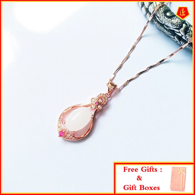 Dây Chuyền Mạ Vàng Hồng 18k Mặt Ngọc Bích Tự Nhiên Kiểu Dáng Trang Nhã Cho Nữ