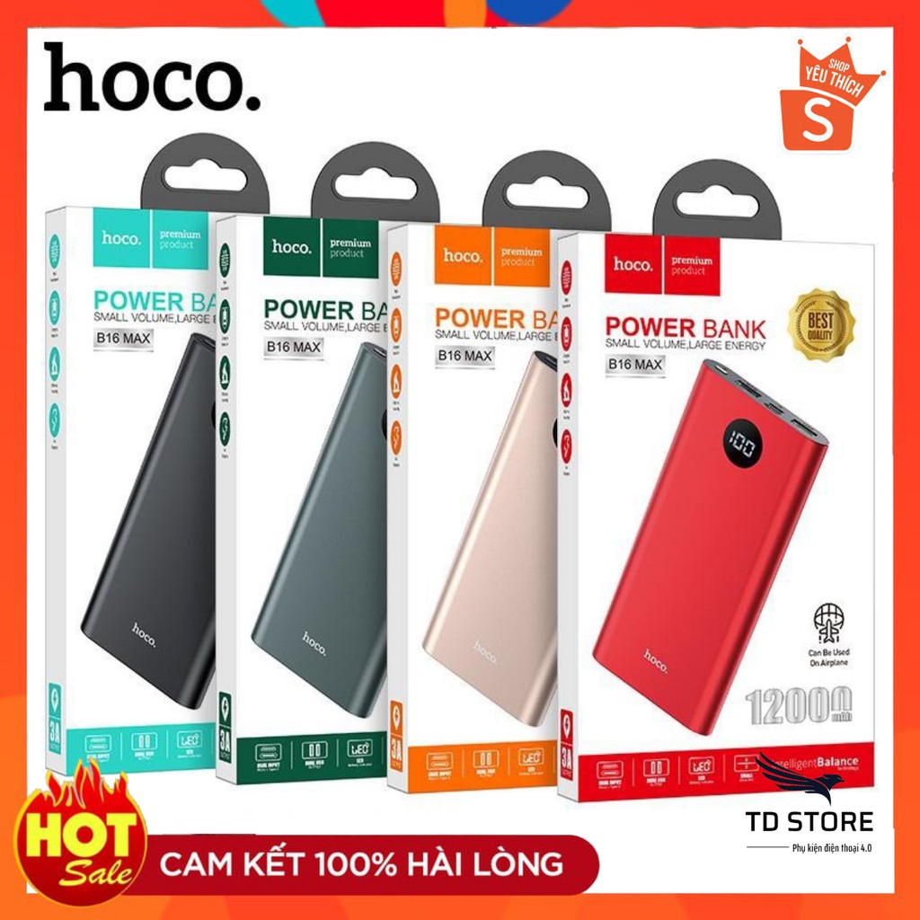 Sạc Dự Phòng Hoco B16 Max dung lượng 12.000 mAh Chính hãng Siêu mỏng Giá tốt