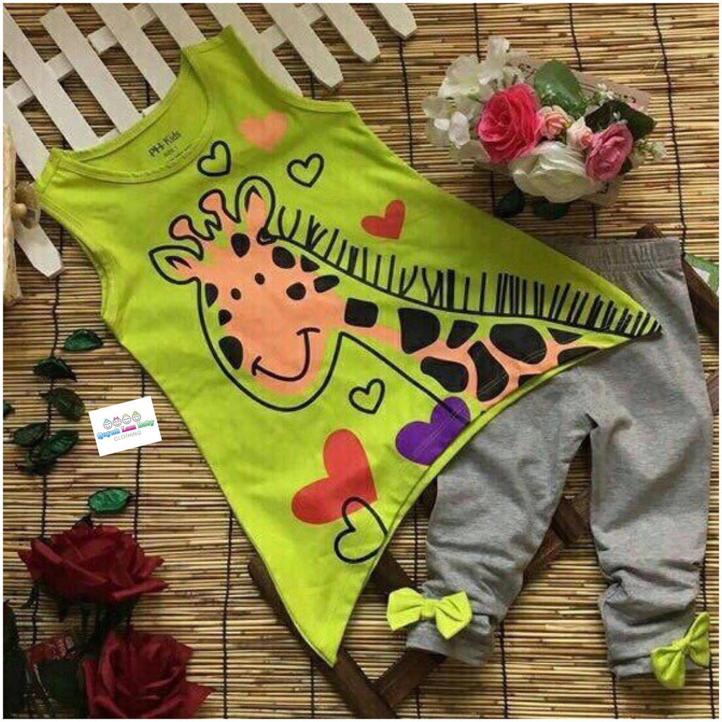 Quần áo bé gái áo xòe in hình hươu, quần legging đính nơ. Hàng chất cotton xịn 4c đẹp