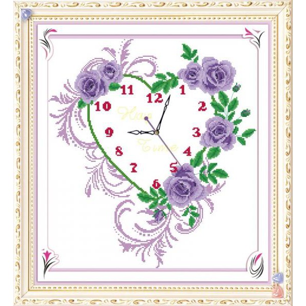 Tranh Thêu Chữ Thập Đồng Hồ Sắc Hồng Hoa Tím Y8110 (KHÁCH TỰ THÊU) KT:47X51CM