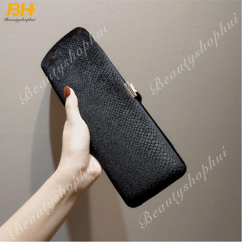 Ví Cầm Tay Vải Nhung Đính Khóa Hình Chiếc Lá Thời Trang Dự Tiệc