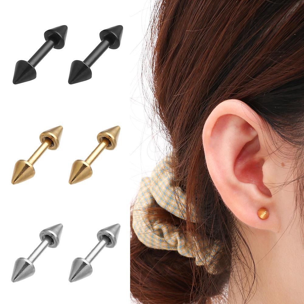 Set 2 Khuyên Xỏ Cơ Thể Bằng Thép Không Gỉ Màu Đen Cá Tính