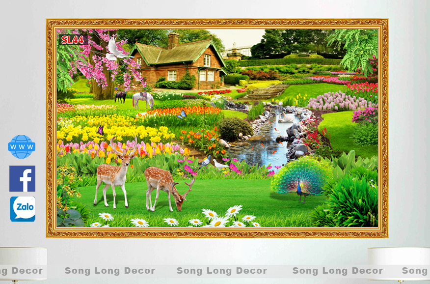 Tranh Dán Tường Phong Cảnh Non Nước Hữu Tình- SL44-Tranh 3d Phòng Khách- Song Long Decor