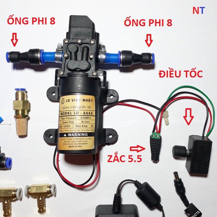 Bộ phun sương 5 béc - bơm tăng áp mini - máy bơm nước mini