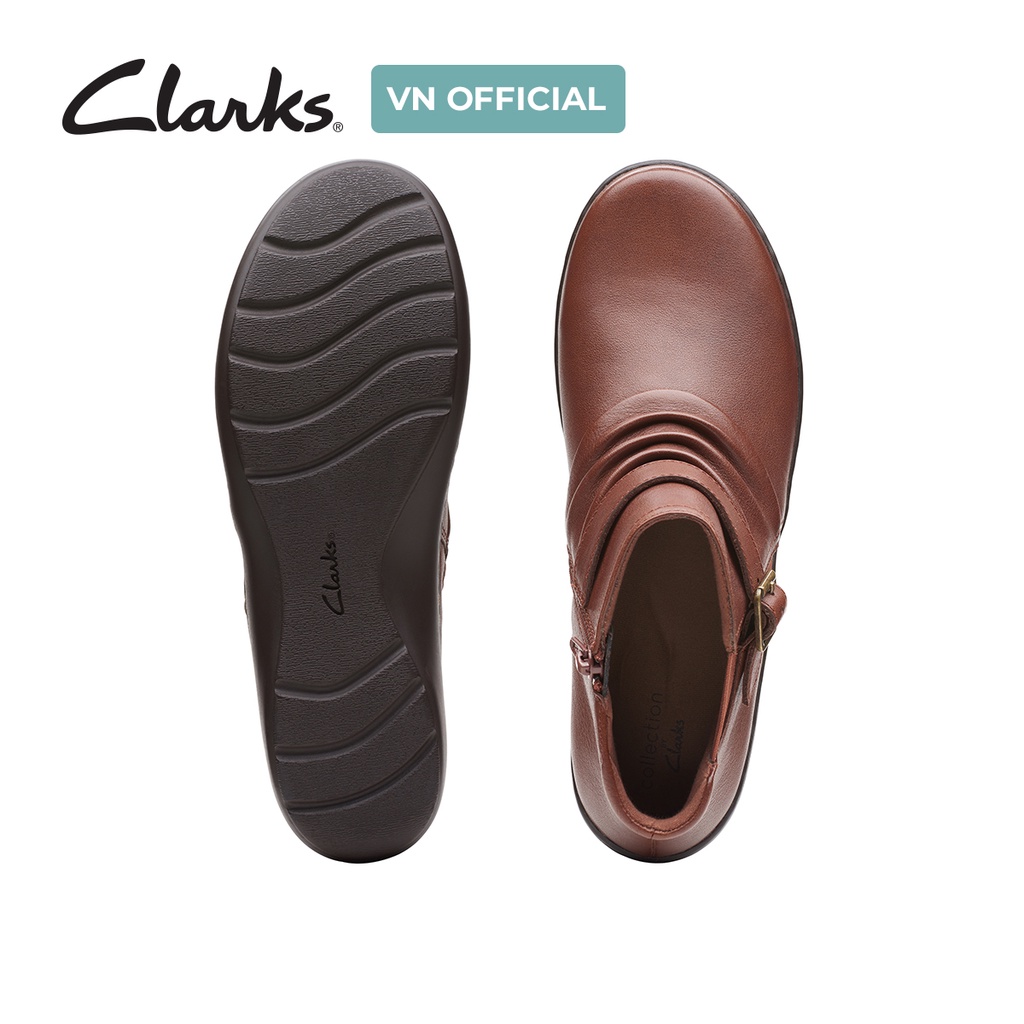 Giày Ankle Boots Nữ CLARKS Cora Rouched Màu Dark Tan