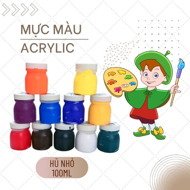 Màu acrylic hủ 100 ml sử dụng vẽ trang trí, DIY album trên vải, gỗ, tường, giấy, kính, áo thun, túi, giày, mút