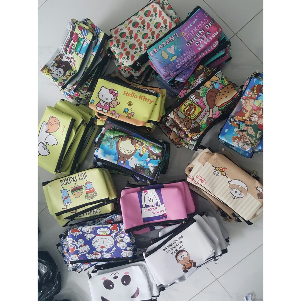 Bóp đựng bút viết in hình hoạt hình Doremon, kitty, totoro, cony