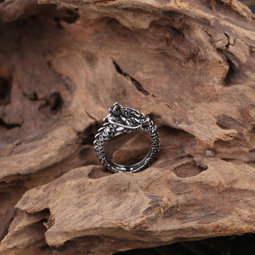 Nhẫn Nam Rồng Bạc Đẹp Cá Tính Unisex HipHop Basic Ngầu Trơn Nam Dragon Ring Lucifer Store Titan Không Gỉ- Nhẫn Nam Rồng