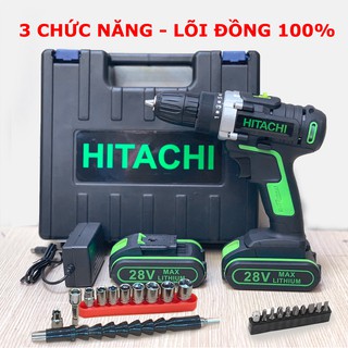 [2 CN - Tặng bộ 22 mũi vít] Máy khoan Pin cầm tay HITACHI 28v - Máy băn vít HITACHI - Khoan 3 chức năng
