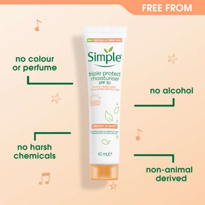 [TOP 1 SHOPEE] Kem dưỡng chống nắng Simple Protect 'N' Glow Triple Protect Moisturiser SPF30 40ml (Bill Anh)