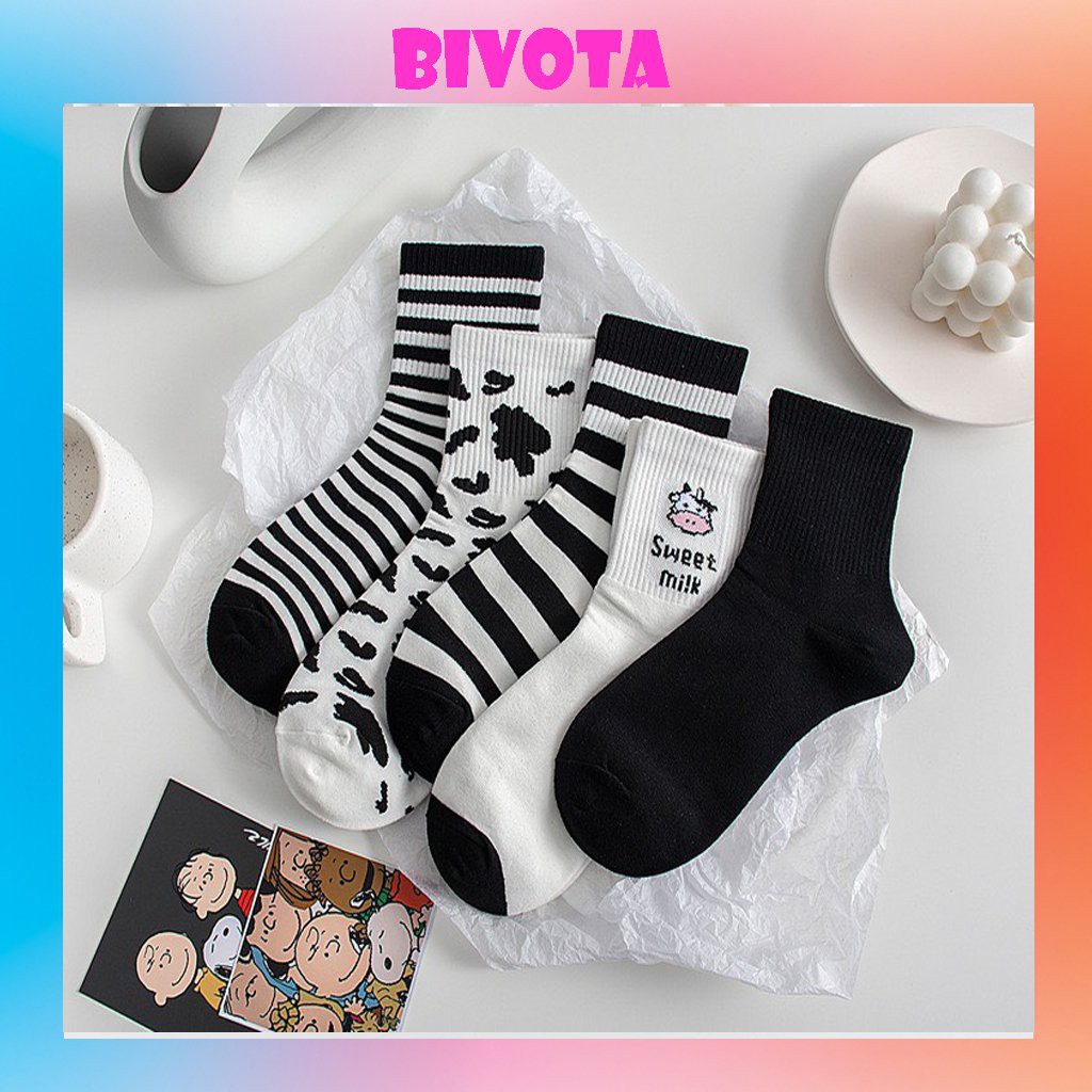 Tất cổ cao Bivota vớ tất nam nữ unisex Bò Sữa cực xinh xắn T74
