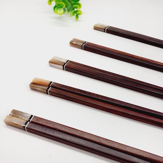Đũa gỗ trắc đỏ khảm trai hồng viền sừng đen cao cấp, an toàn sức khỏe, đũa decor trang trí chụp ảnh