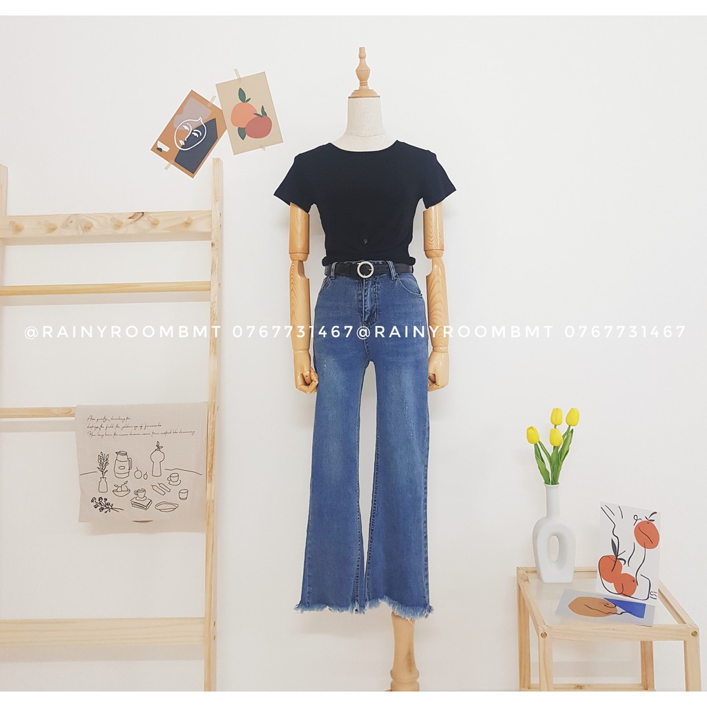 Quần jean ống loe tua rua