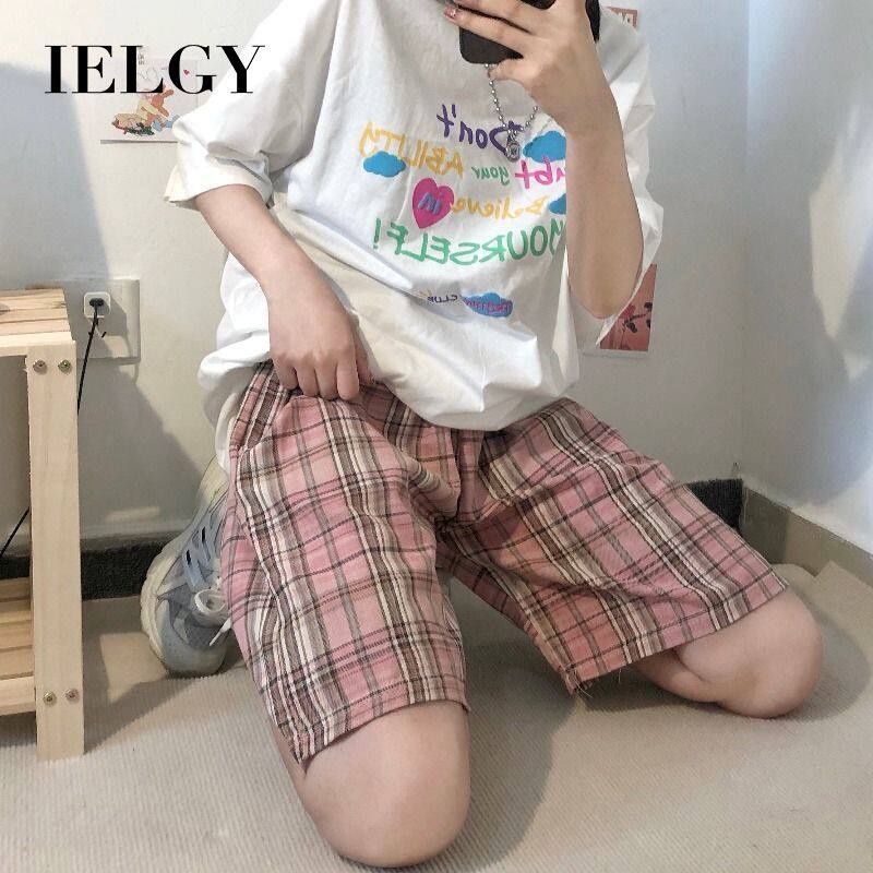 Quần ngắn IELGY ống rộng kẻ sọc caro thời trang hè phong cách Hàn Quốc cho nữ