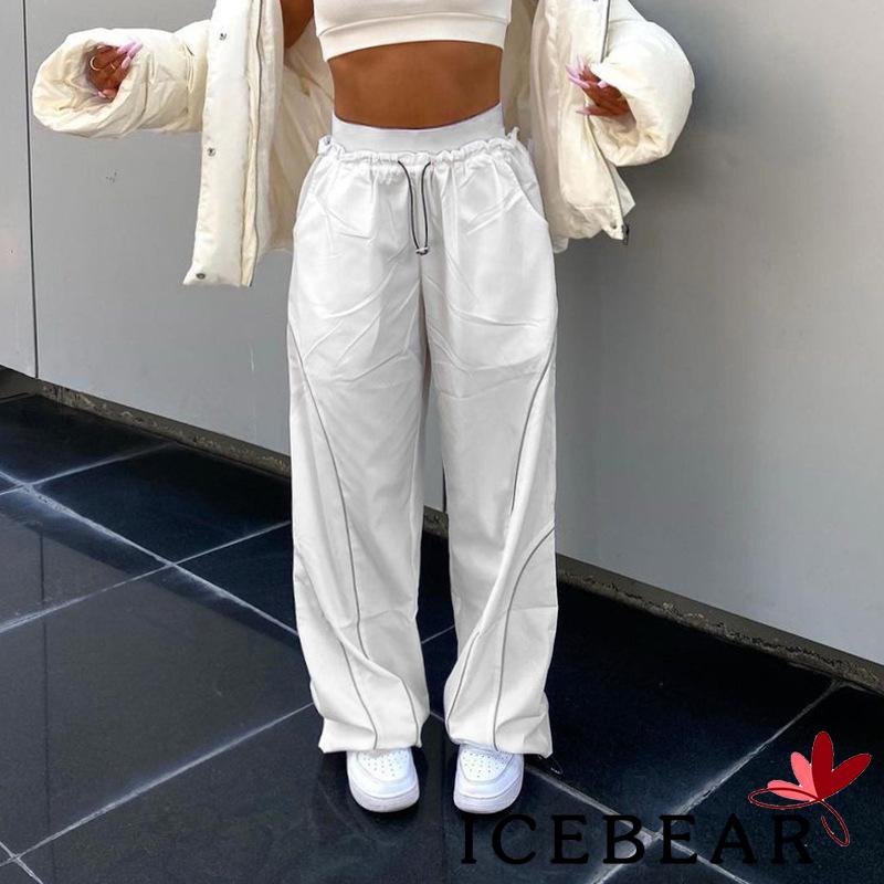 ICE-Women´s Casual Trousers High Waist Drawstring Cinched Feet Style Summer Wide Leg Straight Pants