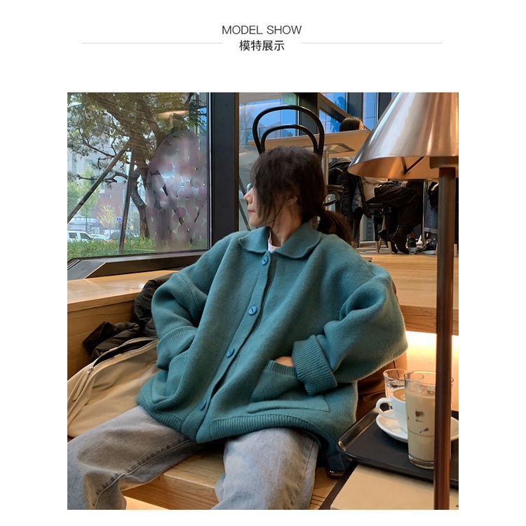 Áo khoác cardigan dệt kim dày dáng rộng phong cách retro Hàn Quốc mới