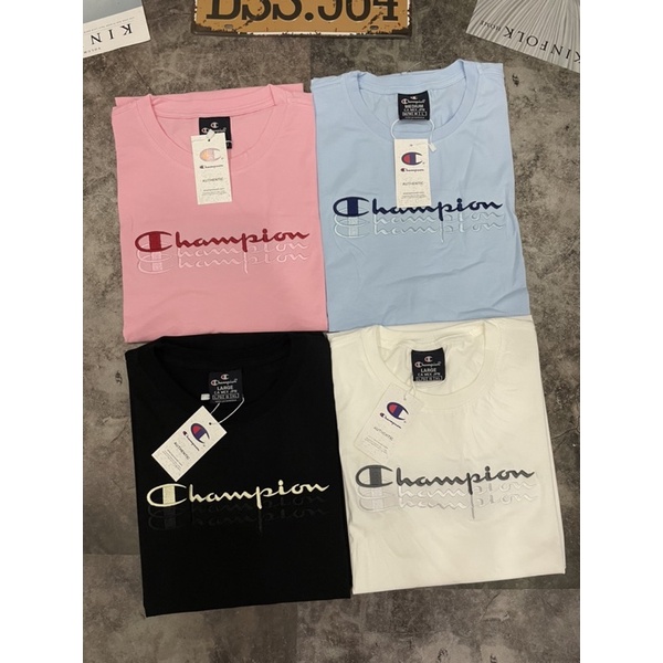 Áo Thun Cham.Pi.On Unisex Chất Cotton 100% Thêu 3 Hàng Chữ Đen/Trắng/Hồng/Xanh