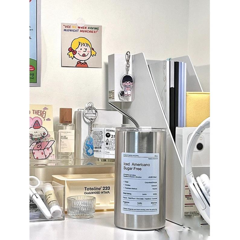 Bình nước inox giữ nhiệt có ống hút, bình bằng thép không gỉ 304 có ống hút, phong cách hàn quốc