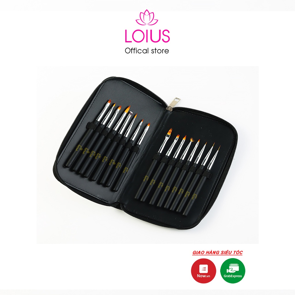 Bộ cọ nail, set cọ vẽ móng Lotus 16 cây cao cấp đủ loại, bao da xịn