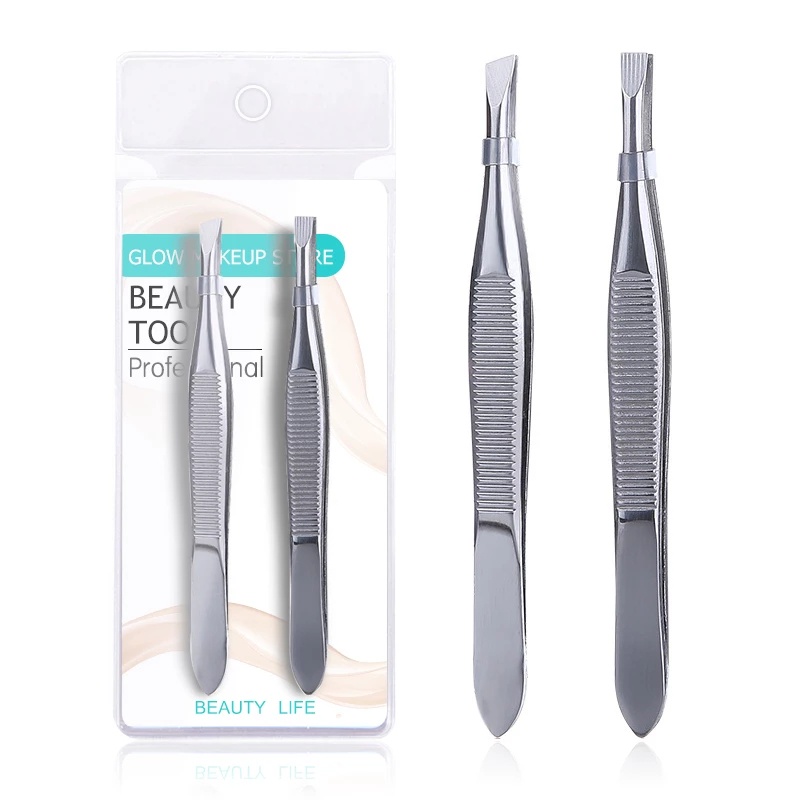 Bộ 2 Nhíp Tỉa Lông Mày Bằng Thép Không Gỉ Tiện Dụng Kèm 2 Đầu Nhíp (Màu Sắc Ngẫu Nhiên)